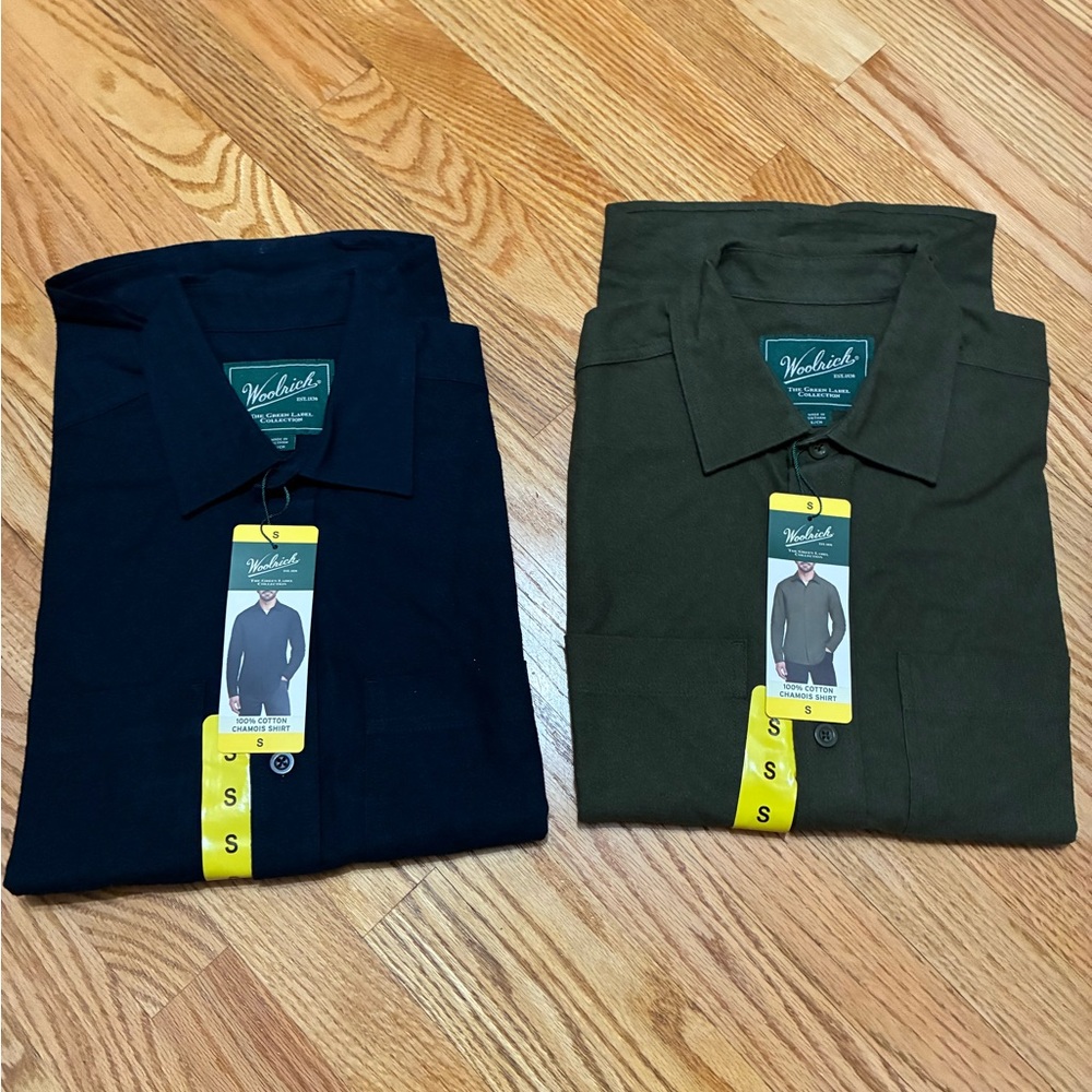 Woolrich men’s Black & Green Button-Up Shirts size S pure cotton-set of 2 shirts